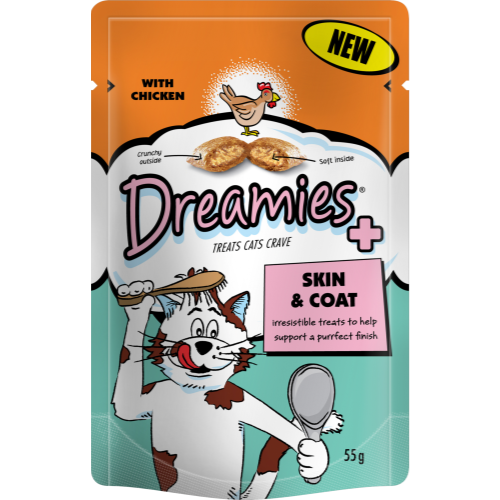 Dreamies Plus with Chicken Cat Treats – Skin & Coat 55g