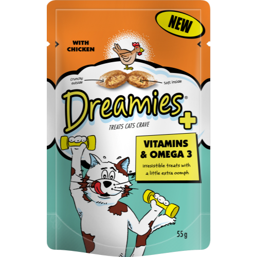 Dreamies Plus with Chicken Cat Treats – Vitamins & Omega 3 55g